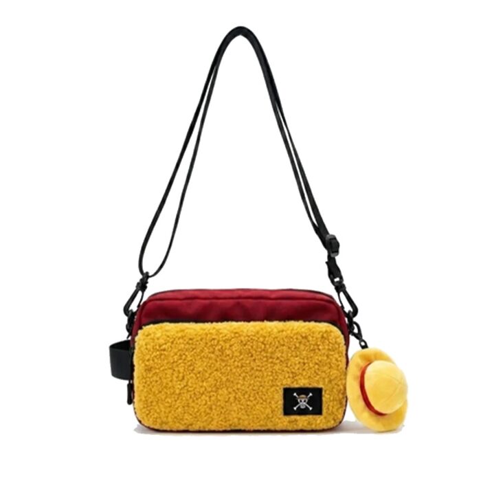 Sac bandoulière One Piece Luffy en polaire jaune et nylon rouge
