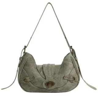 Accueil Sac bandoulière femme en toile vert armée, forme selle Y2K