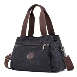 Accueil Sac à main femme en toile noir, 3 poches