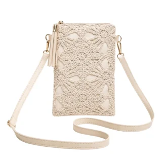 Accueil Sac bandoulière téléphone femme en crochet à pampille